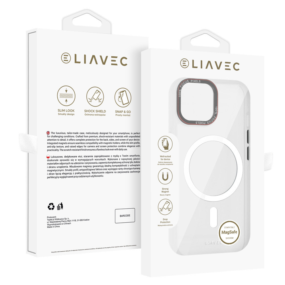 Liavec Hybrid Magsafe Clear Case do Iphone 15
