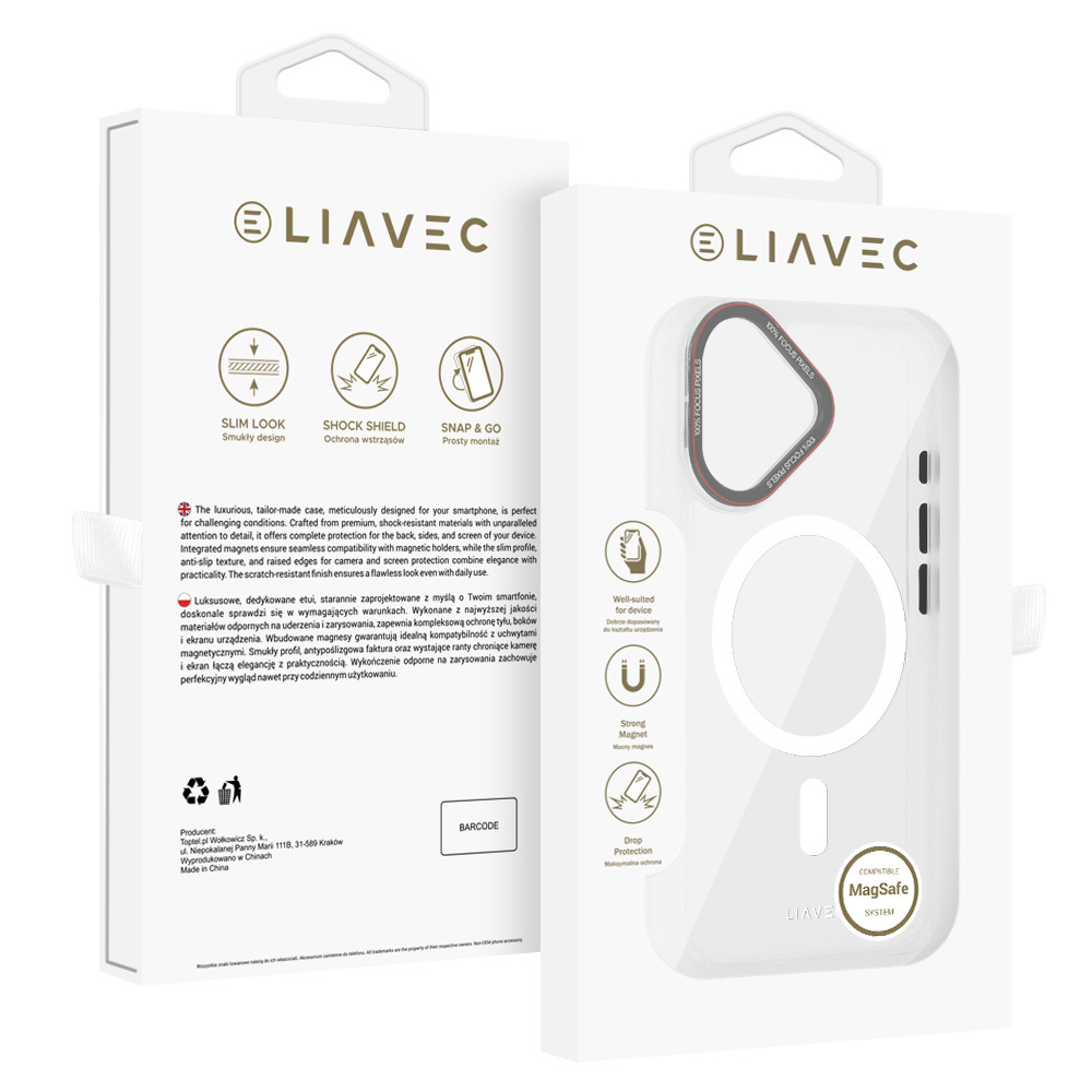 Liavec Hybrid Magsafe Clear Case do Iphone 16