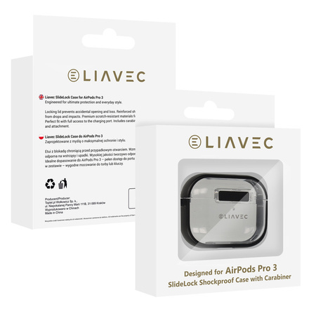 Liavec SlideLock Case für Apple AirPods Pro 3 Transparent-Schwarz