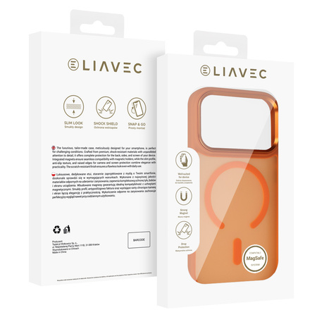 Liavec Cloudy Case with Metal Camera Frame do Iphone 17 Pro pomarańczowy (Camera Control Button)