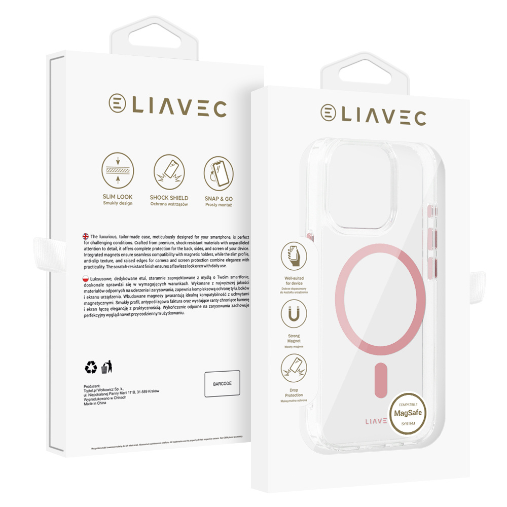 Liavec Glossy Magsafe Clear Case do Iphone 15 Pro Max różowy