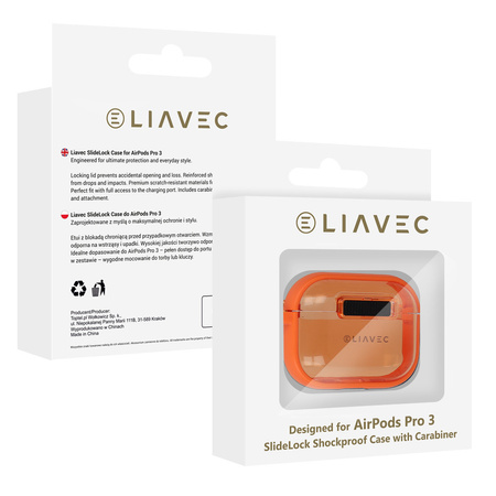 Liavec SlideLock Case für Apple AirPods Pro 3 Transparent-Orange