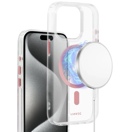 Liavec Glossy Magsafe Clear Case für iPhone 15 Pro Rosa