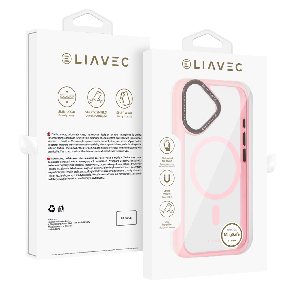 Liavec Hybrid Magsafe Clear Case do Iphone 16 jasnoróżowy
