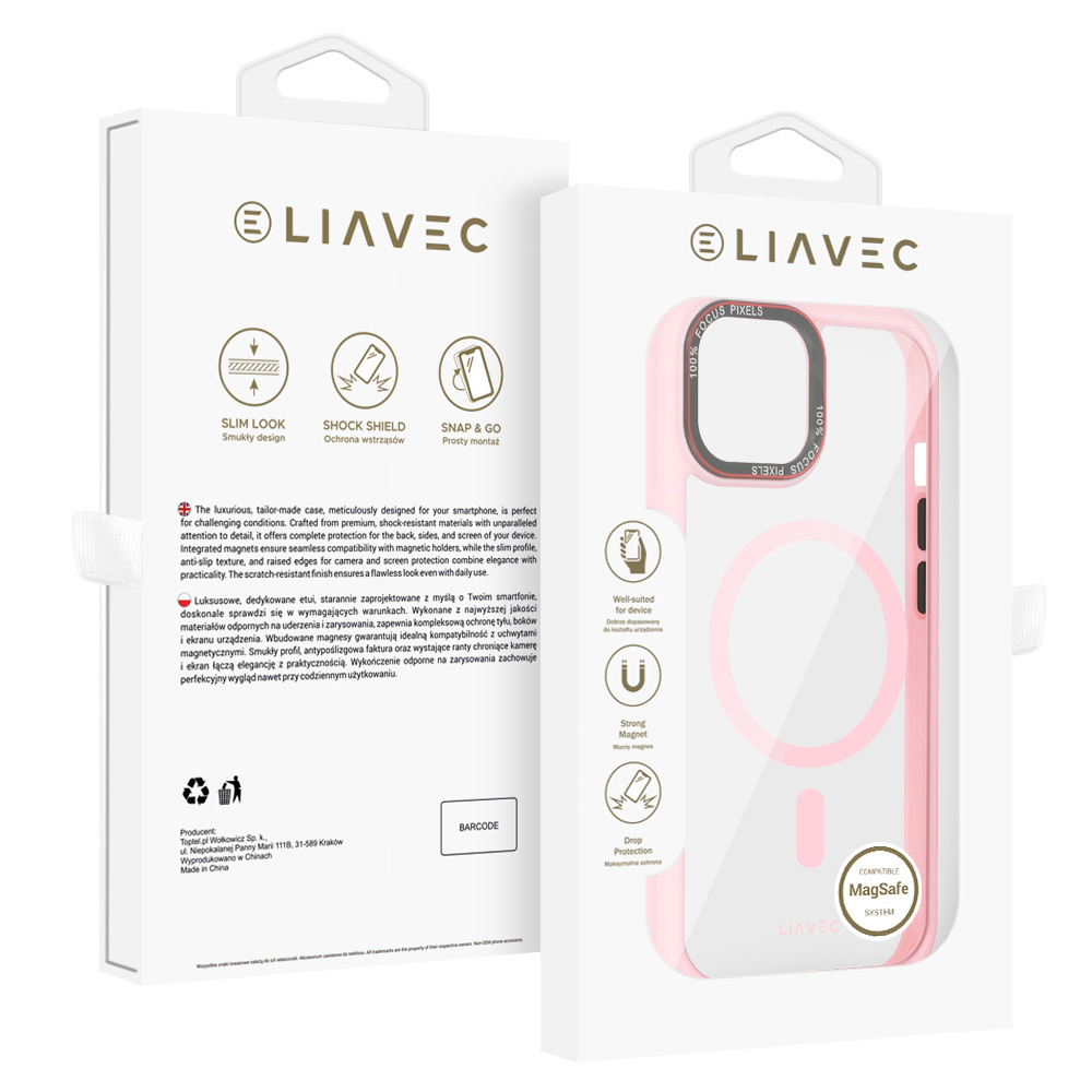 Liavec Hybrid Magsafe Clear Case do Iphone 15 jasnoróżowy